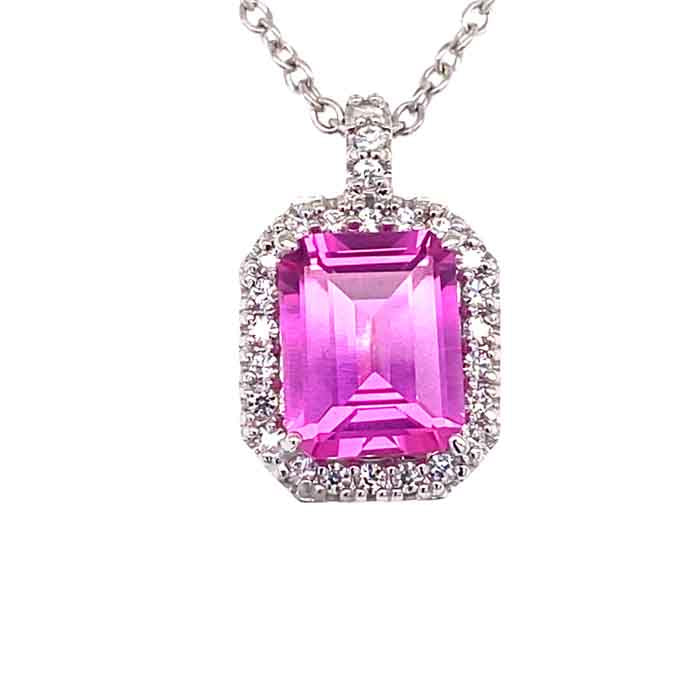 14K White Gold Pink Moissanite Necklace