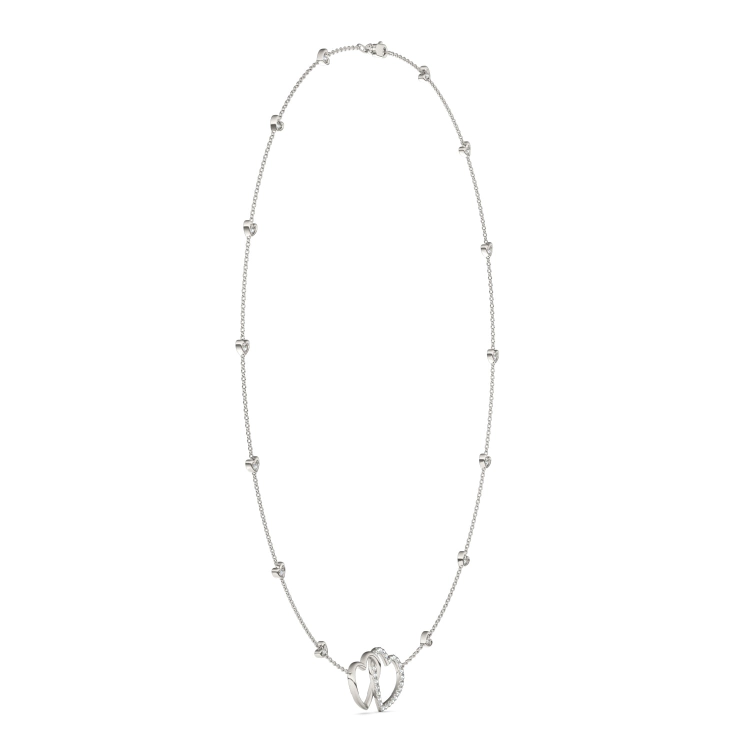 0.40 CTW DEW Moissanite Heart Station Necklace in Sterling Silver