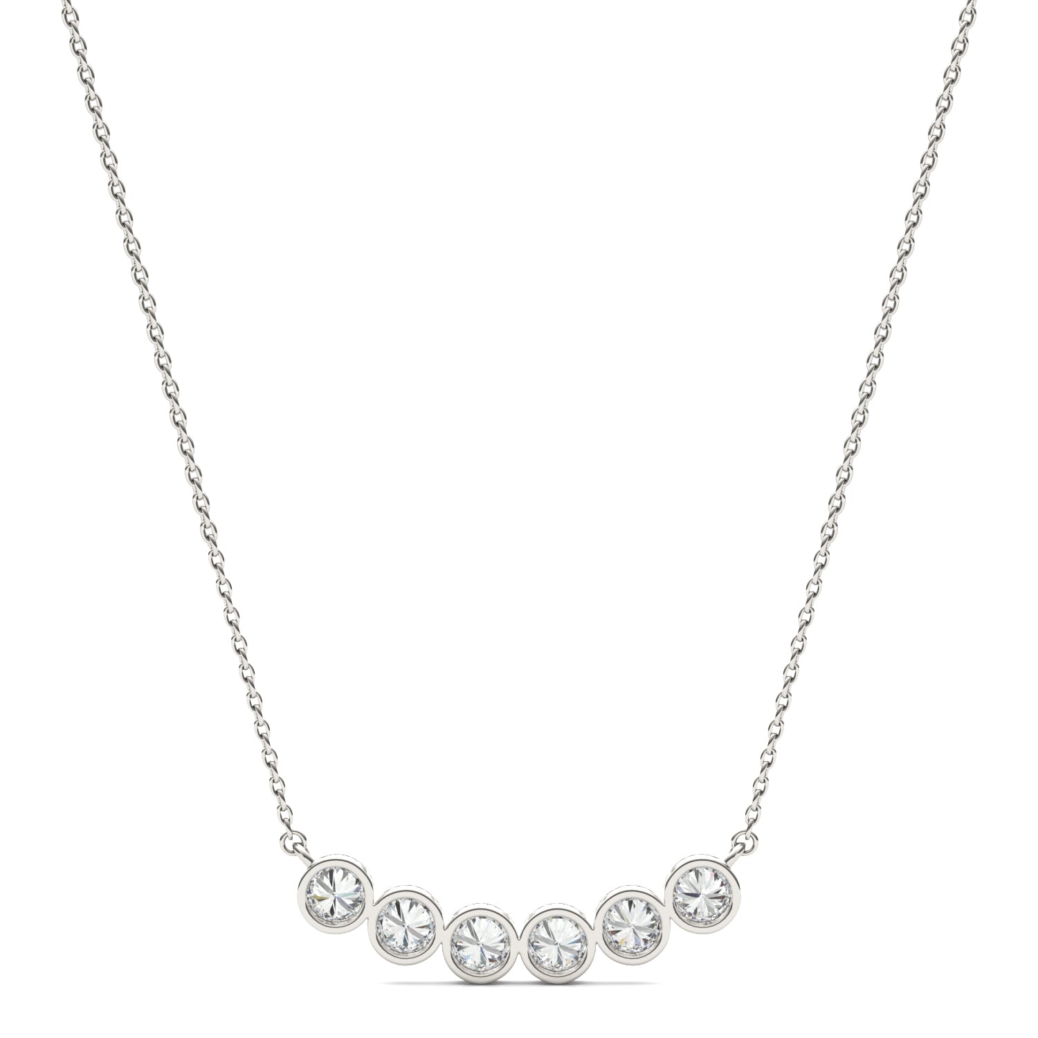 0.96 CTW DEW Round Moissanite Curved Necklace in 925 Sterling Silver