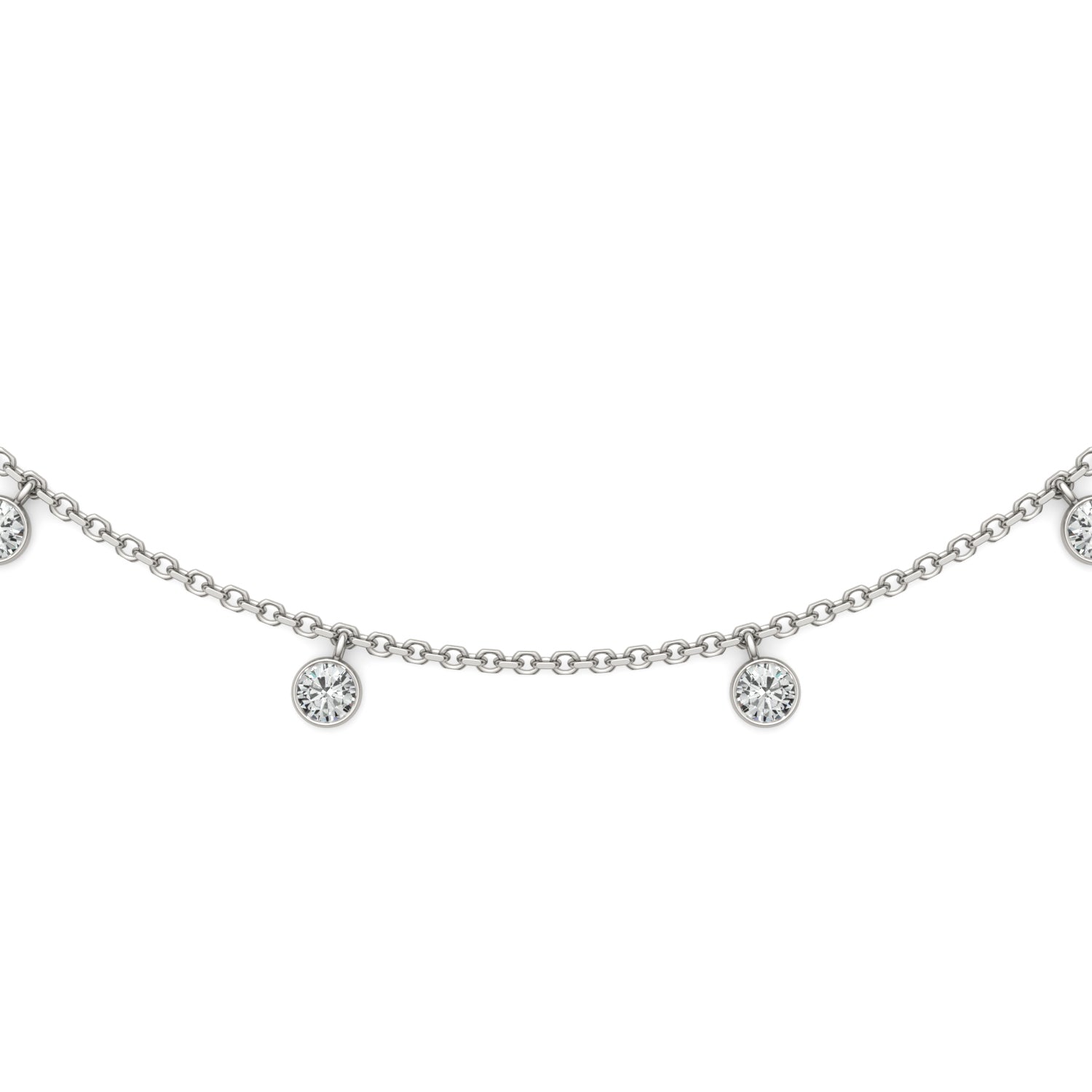 1.86 CTW DEW Round Moissanite Drop Station Necklace in Sterling Silver