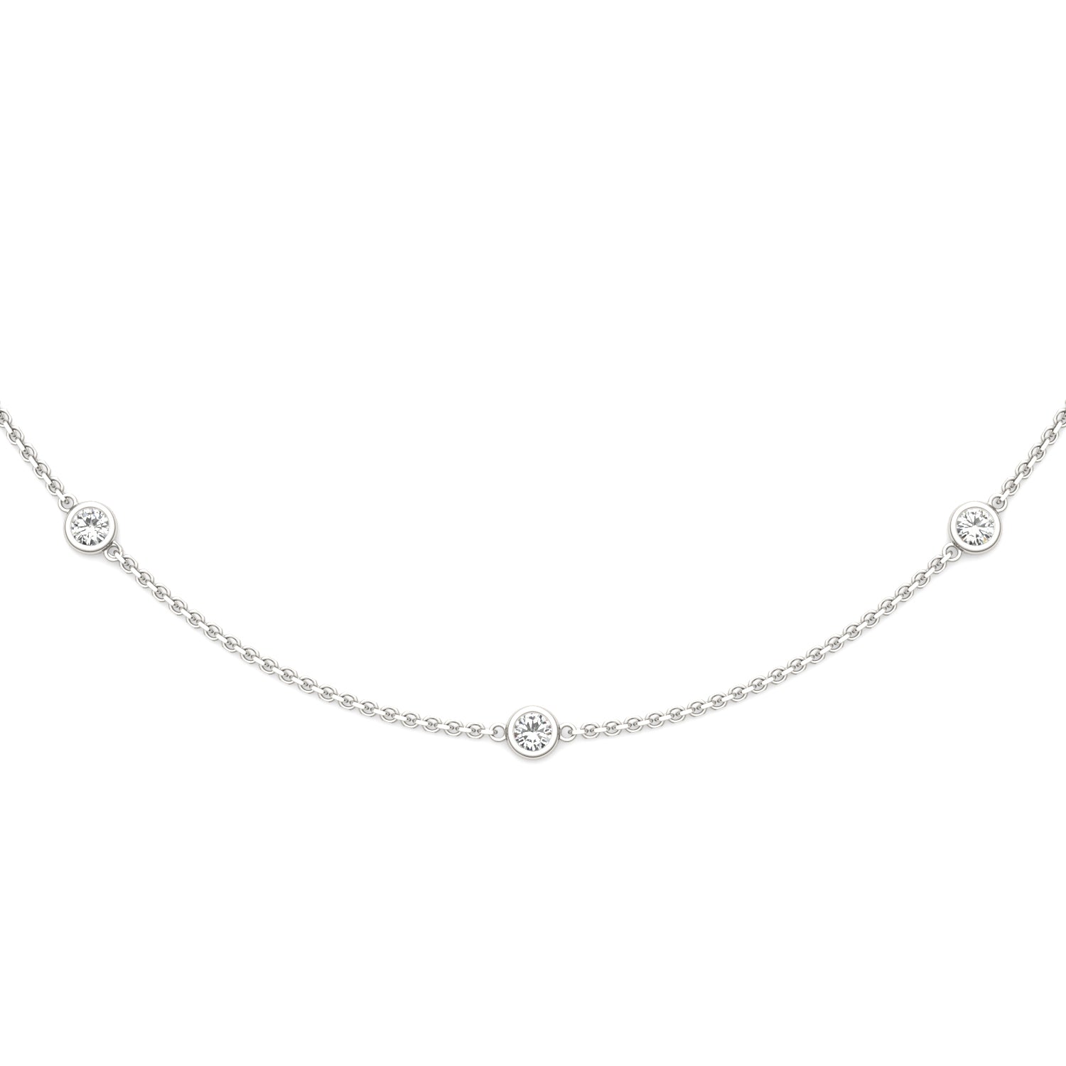 0.70 CTW DEW Round Moissanite Station Necklace in 925 Sterling Silver