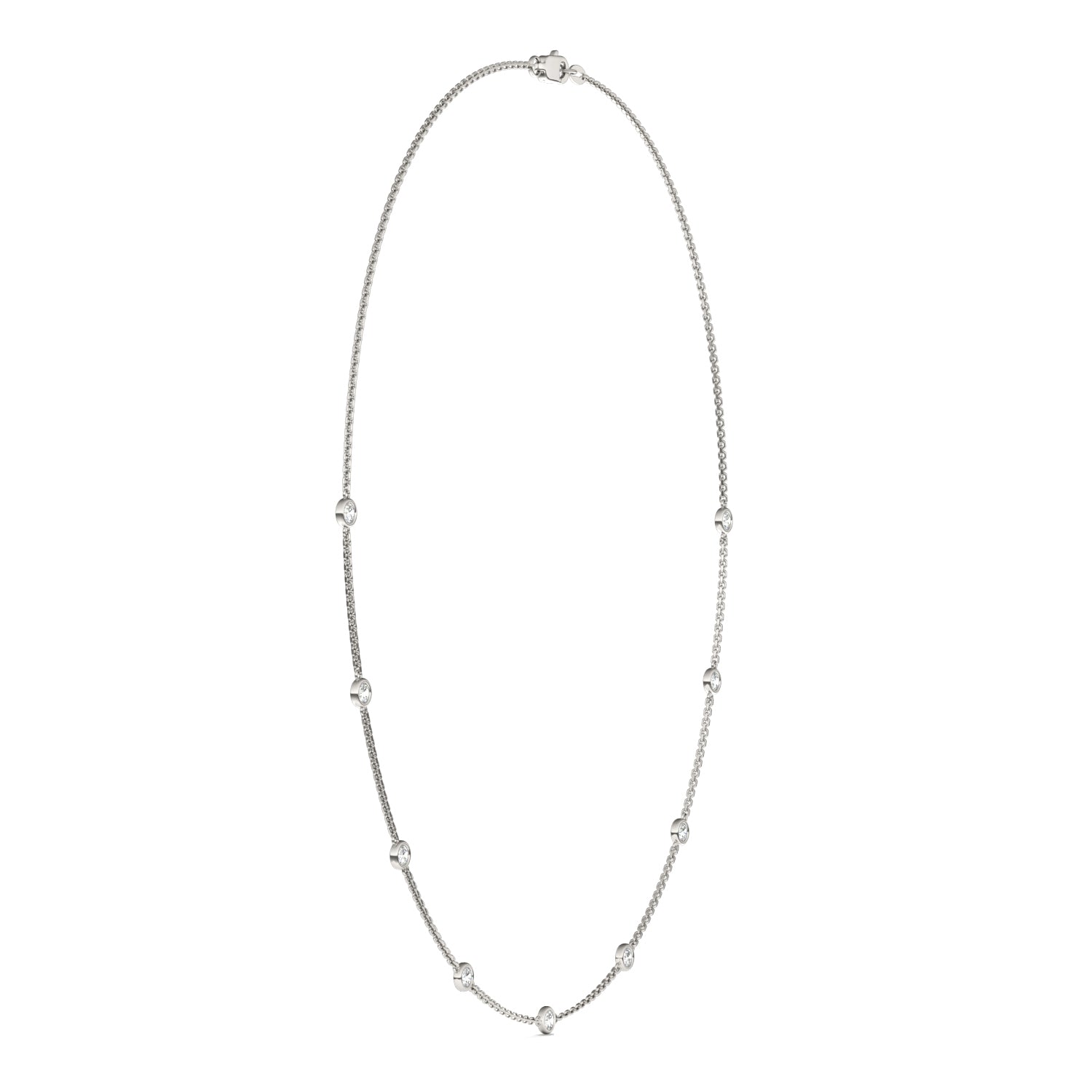 0.90 CTW DEW Round Moissanite Station Necklace in 925 Sterling Silver