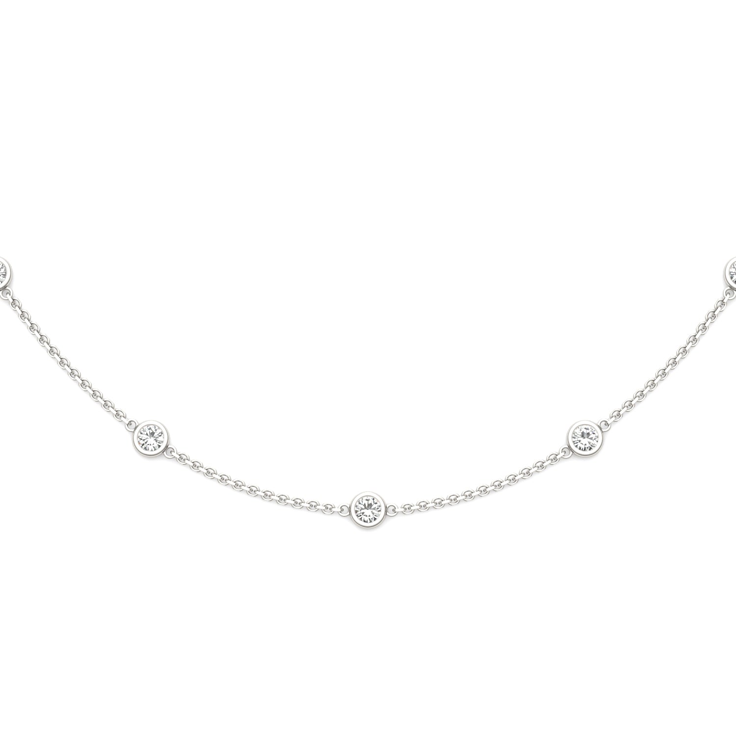 0.90 CTW DEW Round Moissanite Station Necklace in 925 Sterling Silver