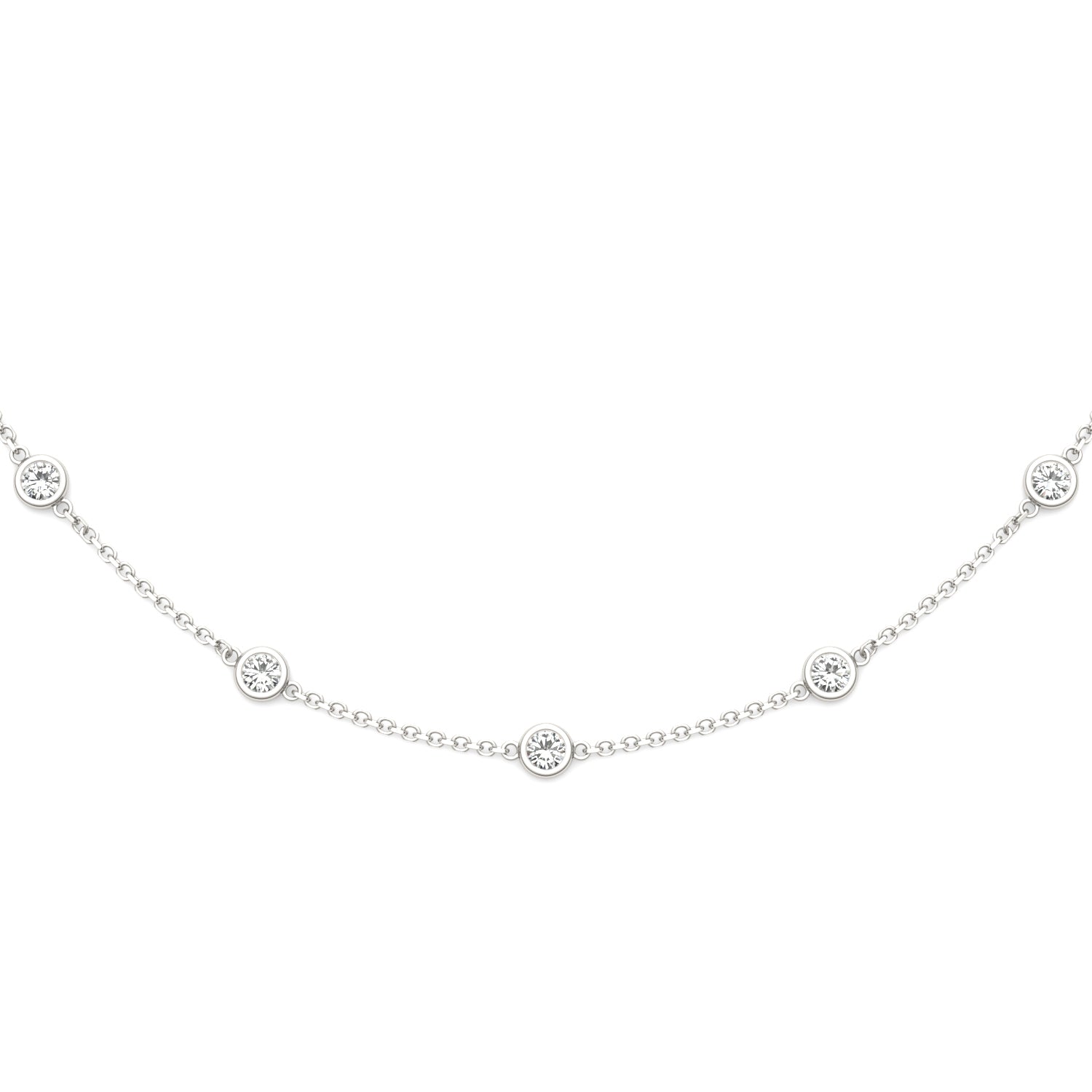 1.50 CTW DEW Round Moissanite Station Necklace in 925 Sterling Silver