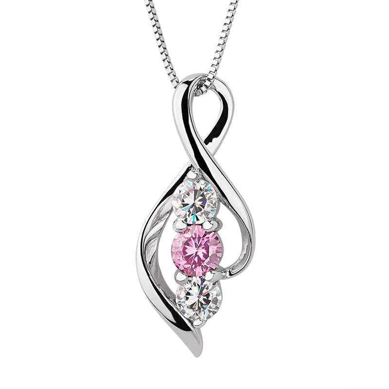 0.55 CTW DEW Round Pink Moissanite Three-Stone Infinity Pendant in Sterling Silver