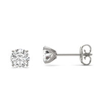 1.20 CTW DEW Round Moissanite Four-Prong Stud Earrings in Sterling Silver