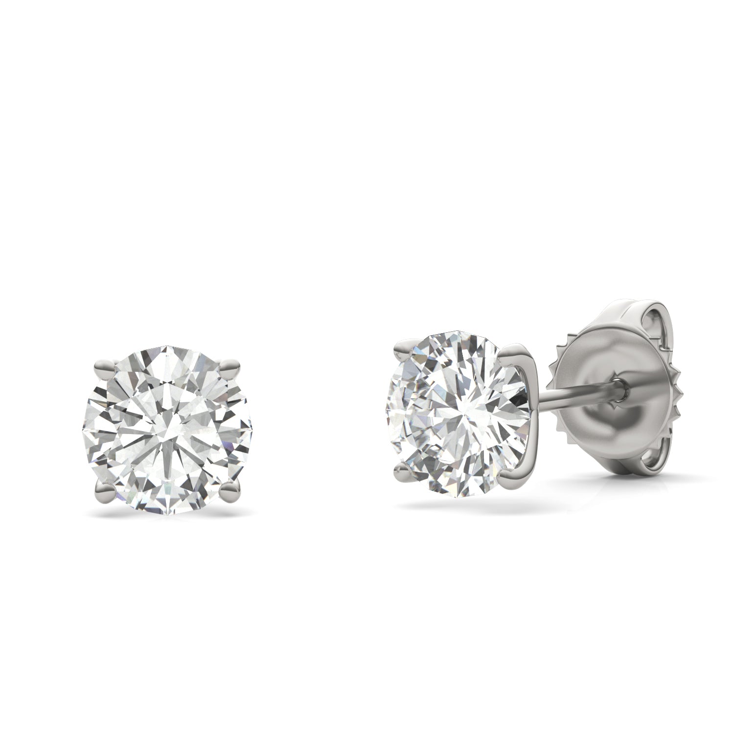 1.20 CTW DEW Round Moissanite Four-Prong Stud Earrings in Sterling Silver