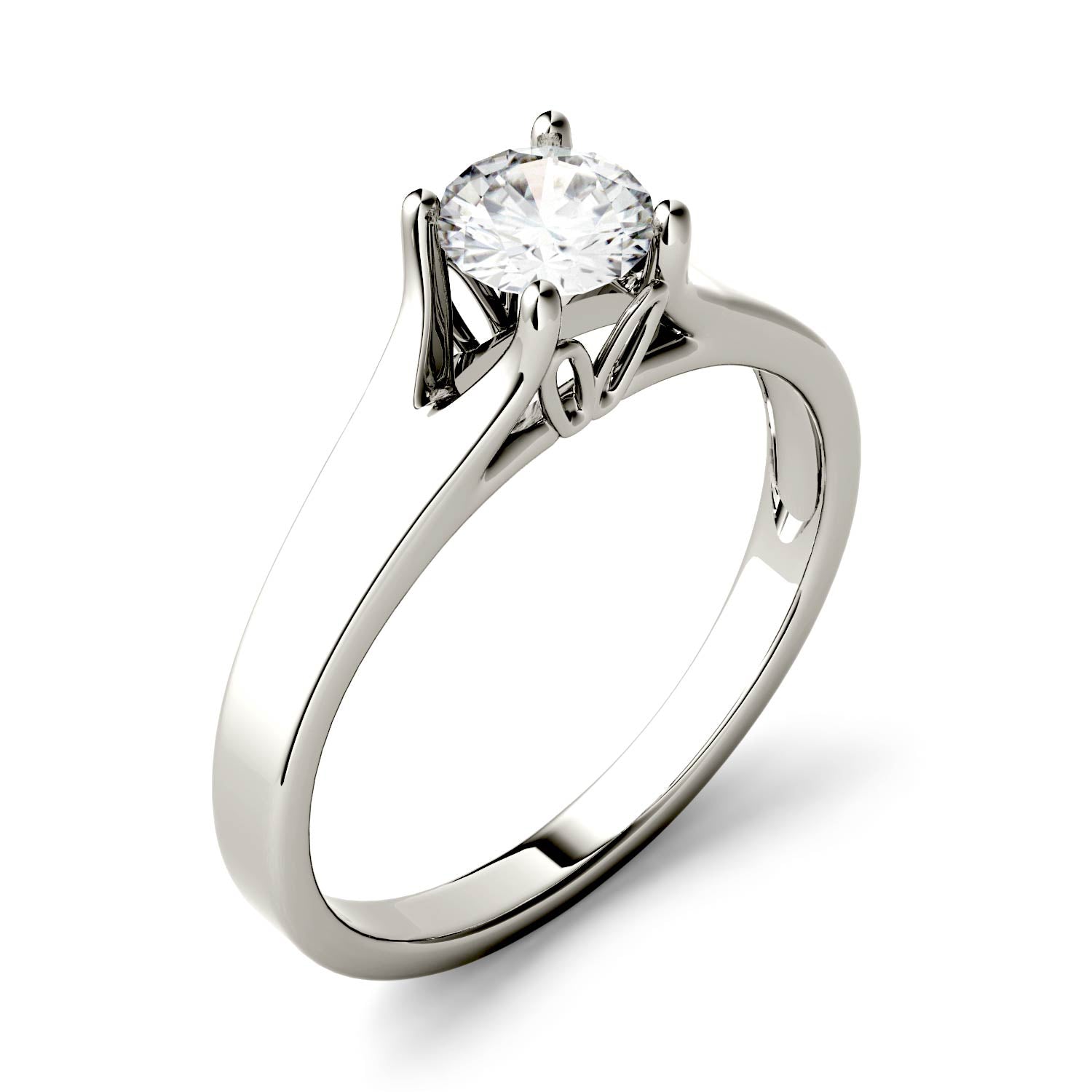 0.50 CTW DEW Round Moissanite Trellis Solitaire Engagement Ring in 14K White Gold