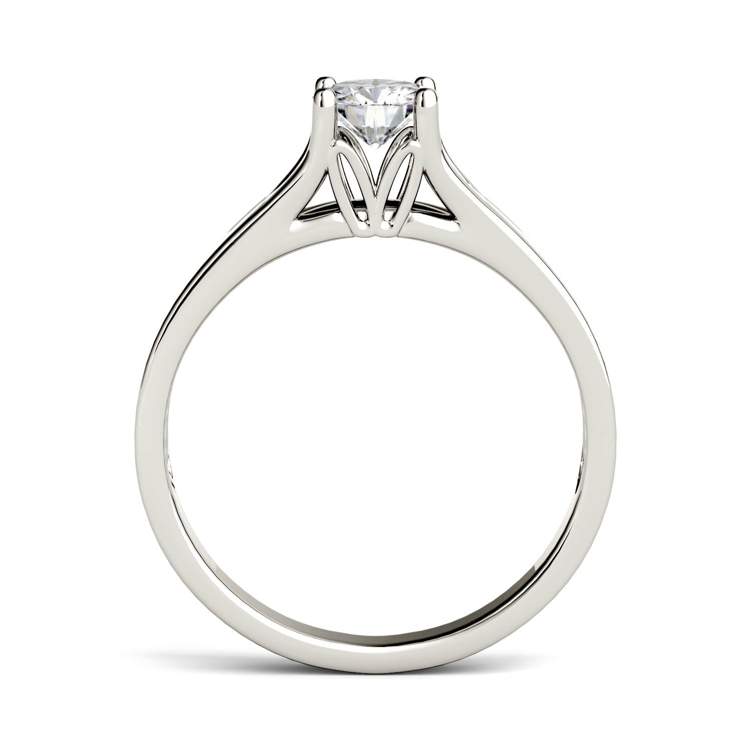 0.50 CTW DEW Round Moissanite Trellis Solitaire Engagement Ring in 14K White Gold