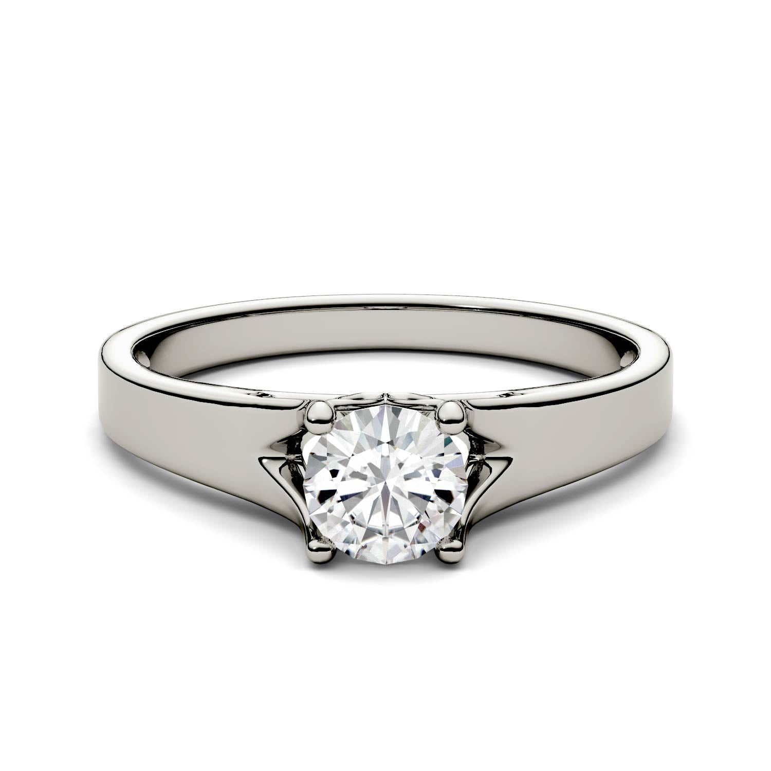 0.50 CTW DEW Round Moissanite Trellis Solitaire Engagement Ring in 14K White Gold