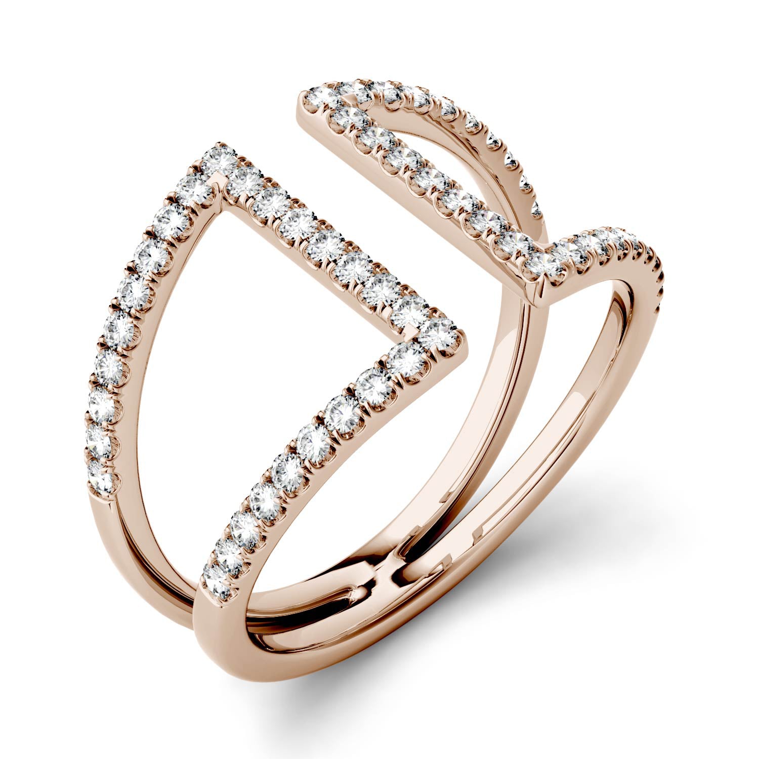 0.54 CTW DEW Moissanite Geometric Open Fashion Ring in 14K Rose Gold