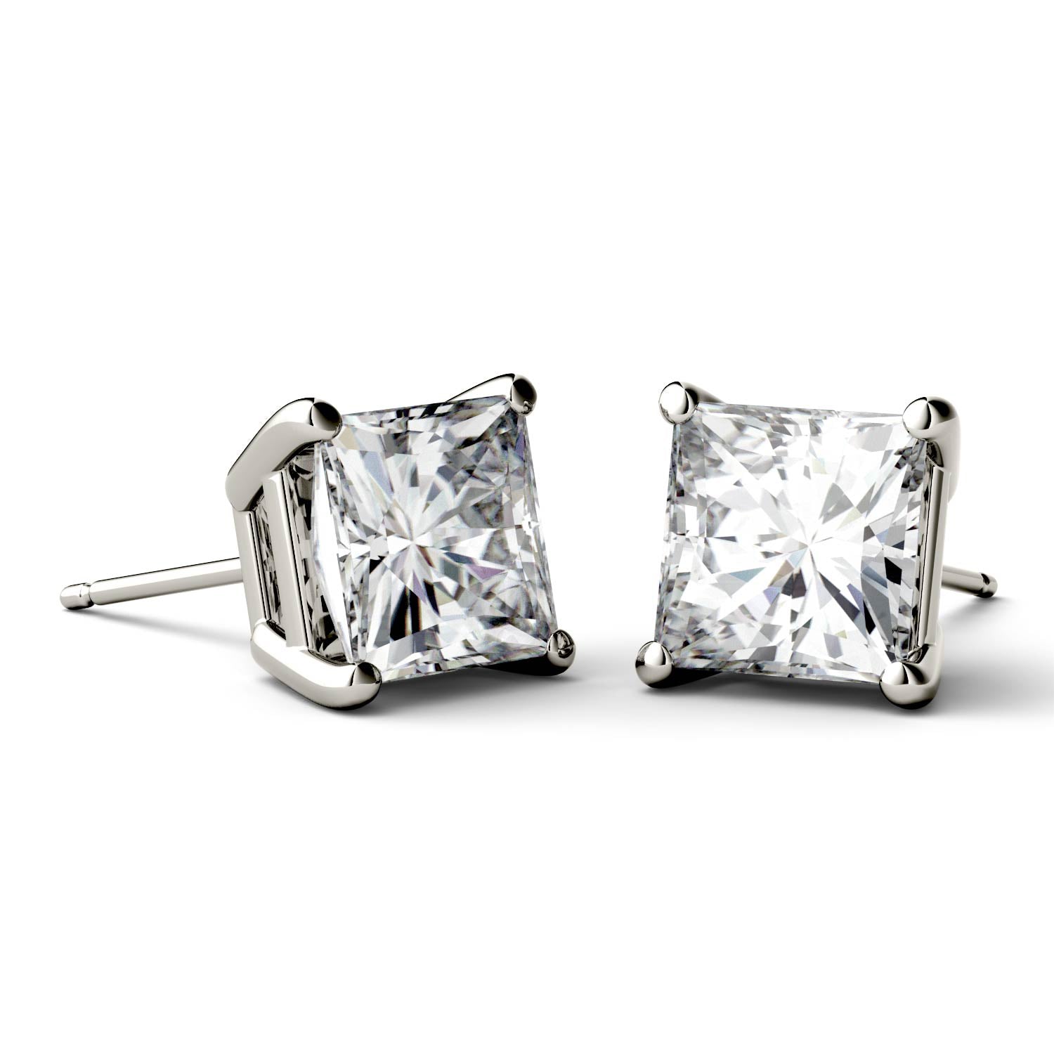 3.40 CTW DEW Square Brilliant Moissanite Stud Earrings in 14K White Gold