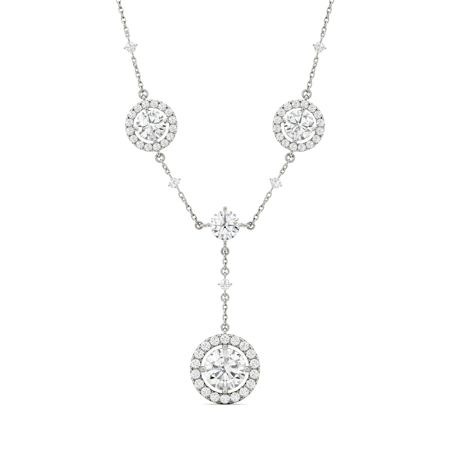 3.05 CTW DEW Round Moissanite Halo Lariat Necklace in 14K White Gold