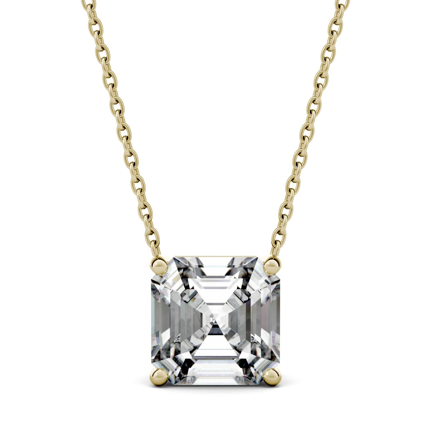 2.21 CTW DEW Asscher Moissanite Solitaire Pendant in 14K Yellow Gold