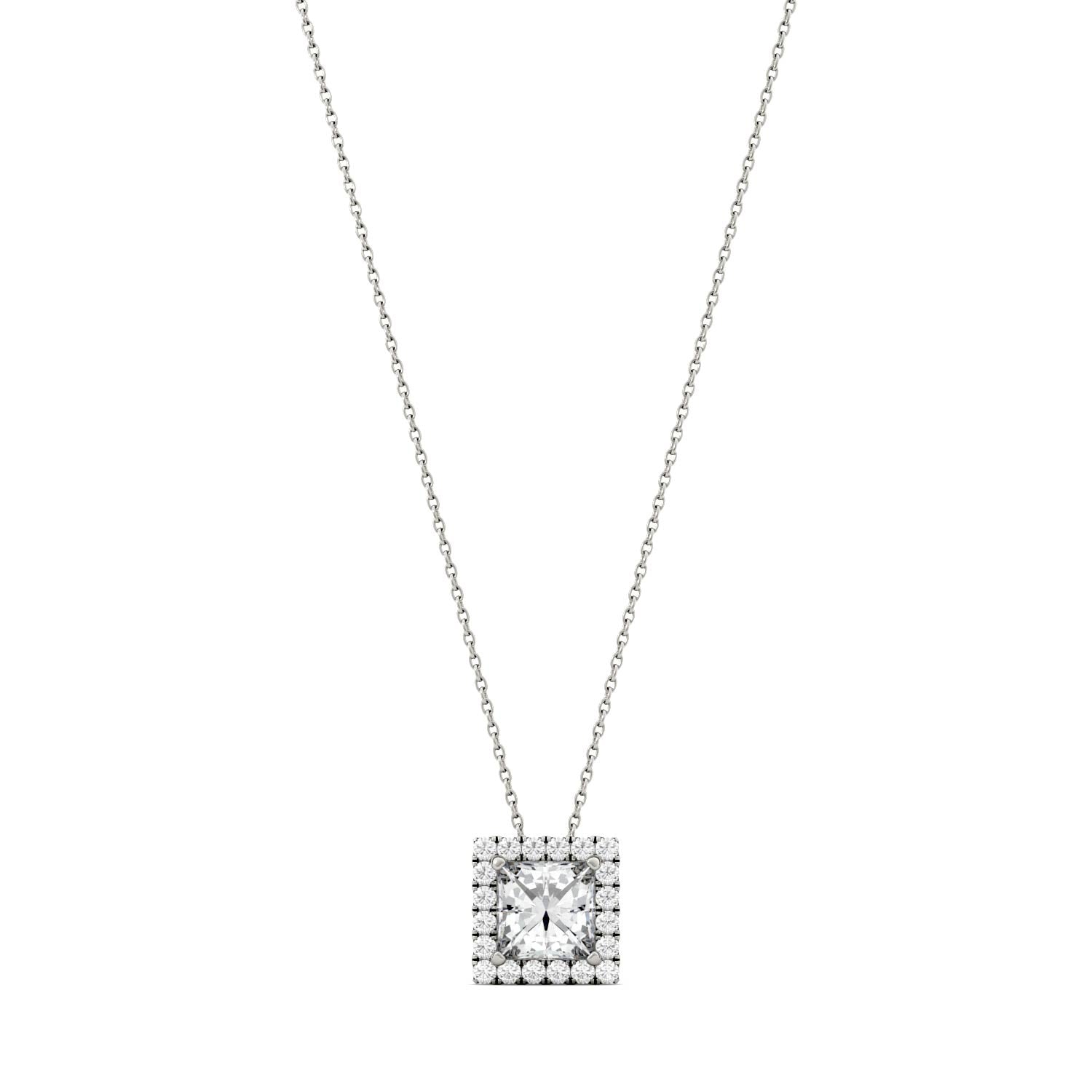 1.90 CTW DEW Square Moissanite Halo Pendant in 14K White Gold