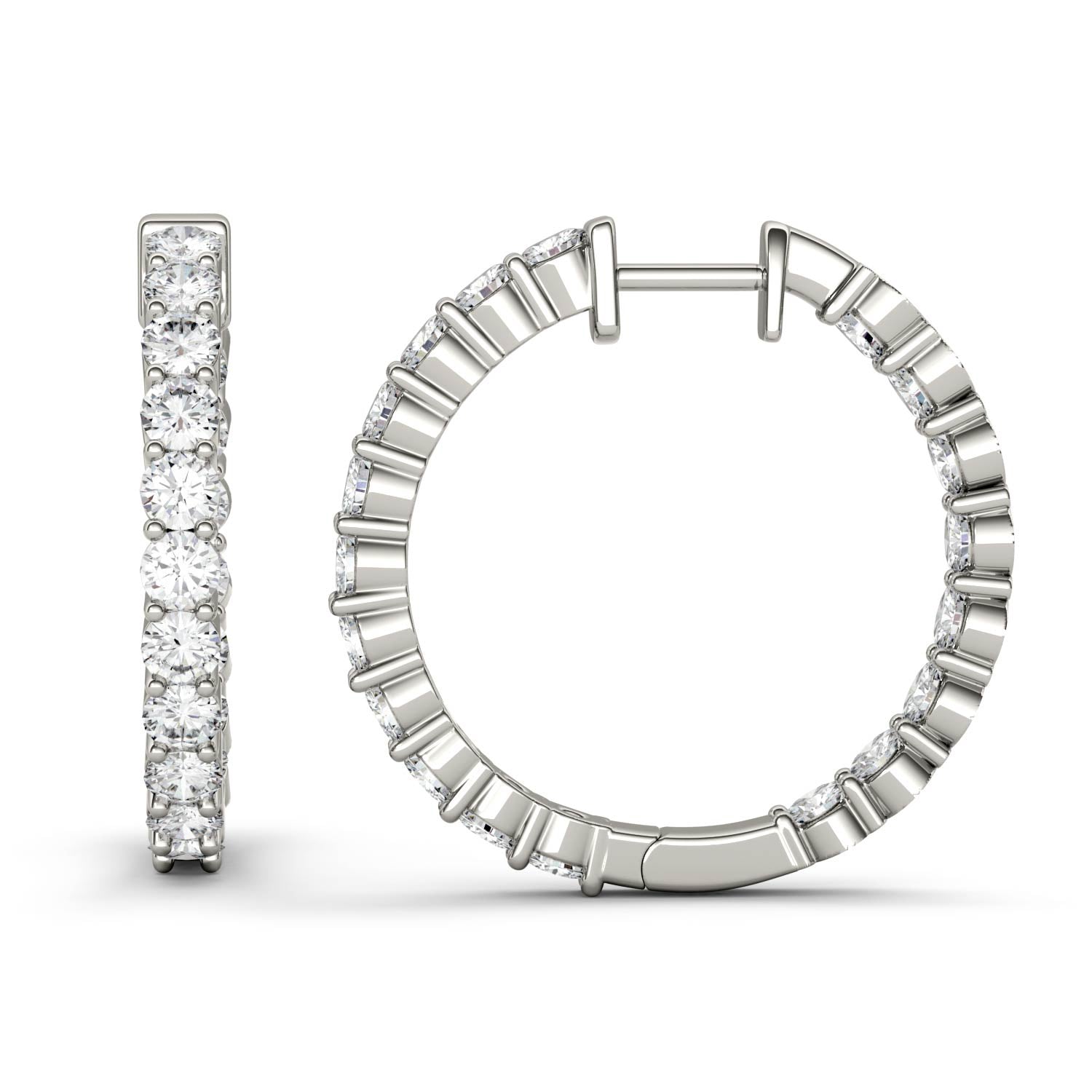 2.28 CTW DEW Round Moissanite Inside-Out Hoop Earrings in 14K White Gold