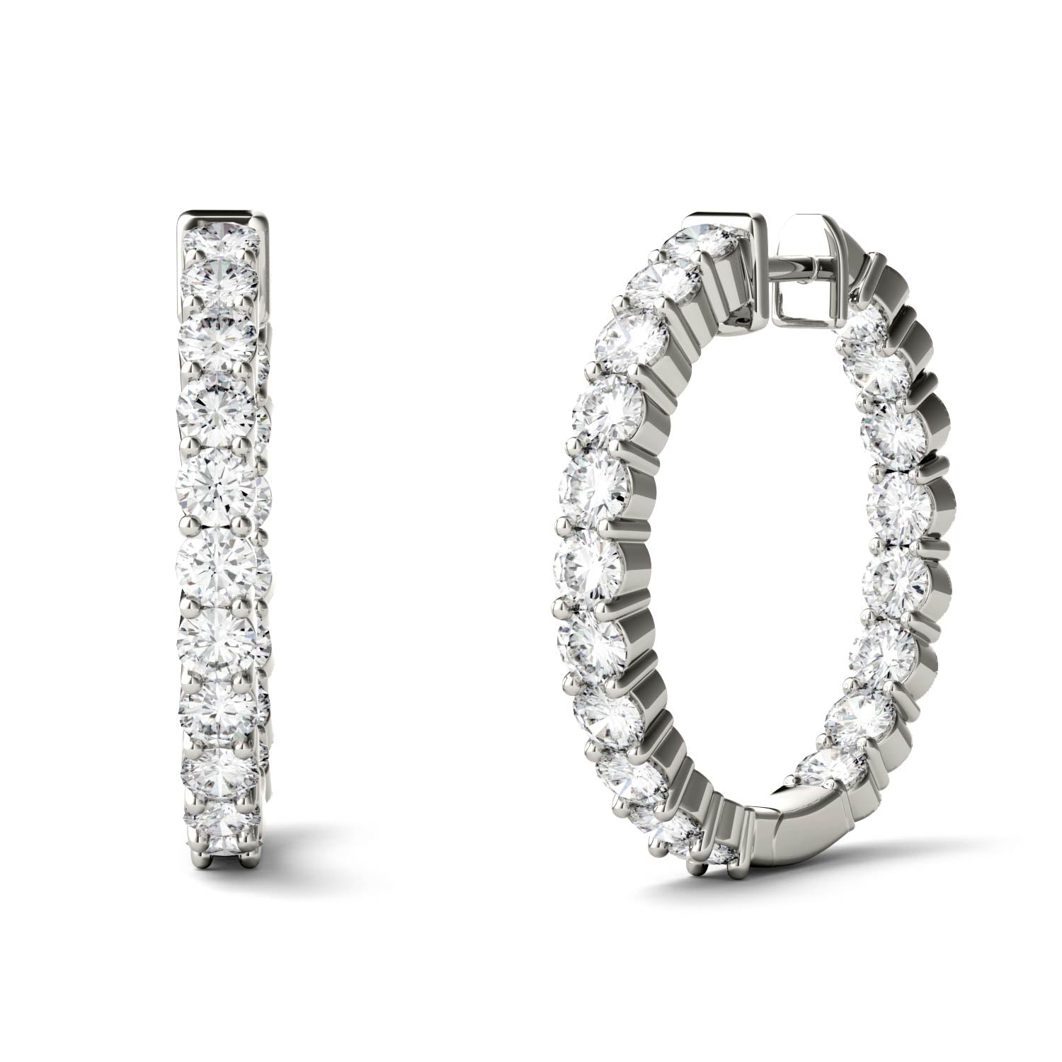 2.28 CTW DEW Round Moissanite Inside-Out Hoop Earrings in 14K White Gold