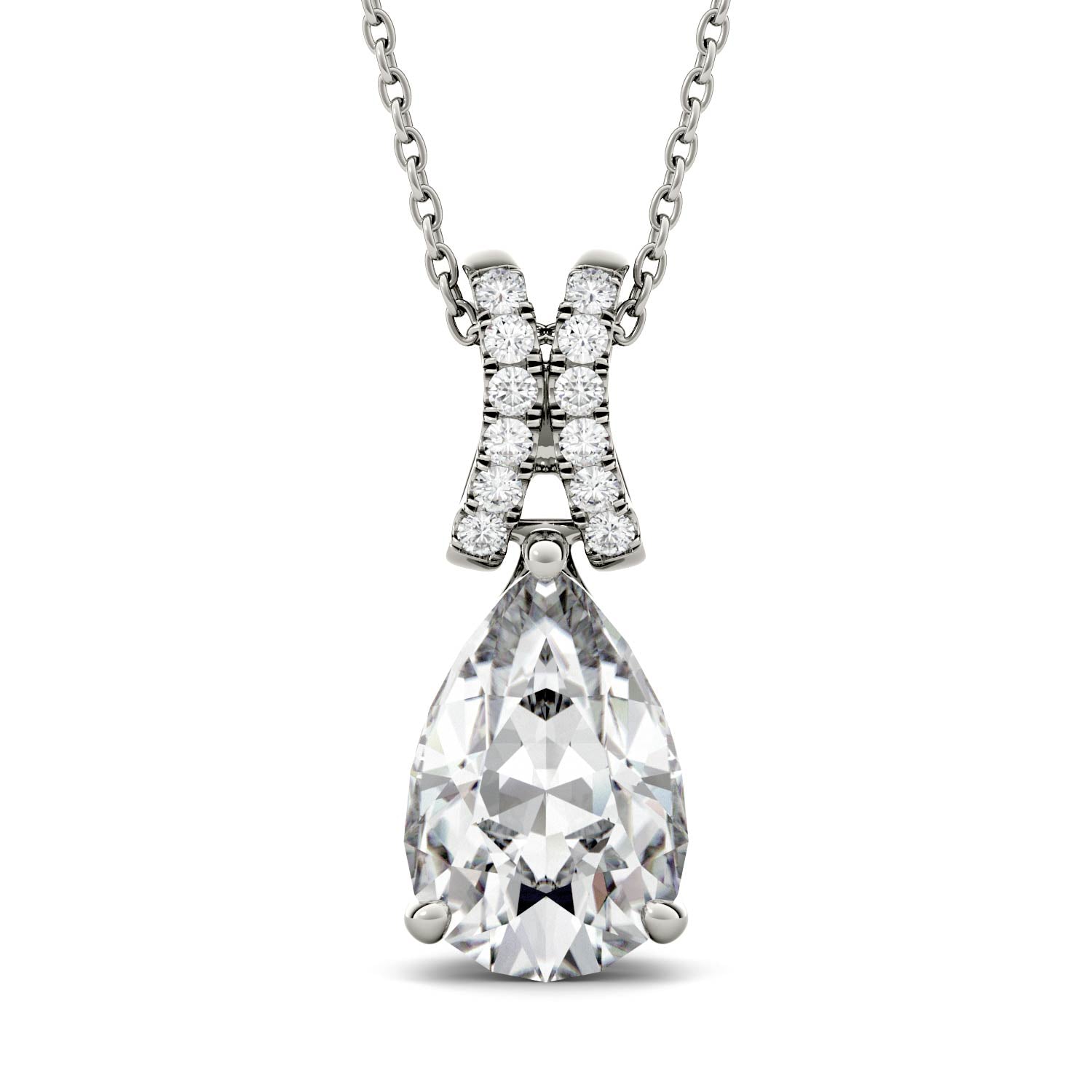 1.62 CTW DEW Pear Moissanite Teardrop Pendant in 14K White Gold