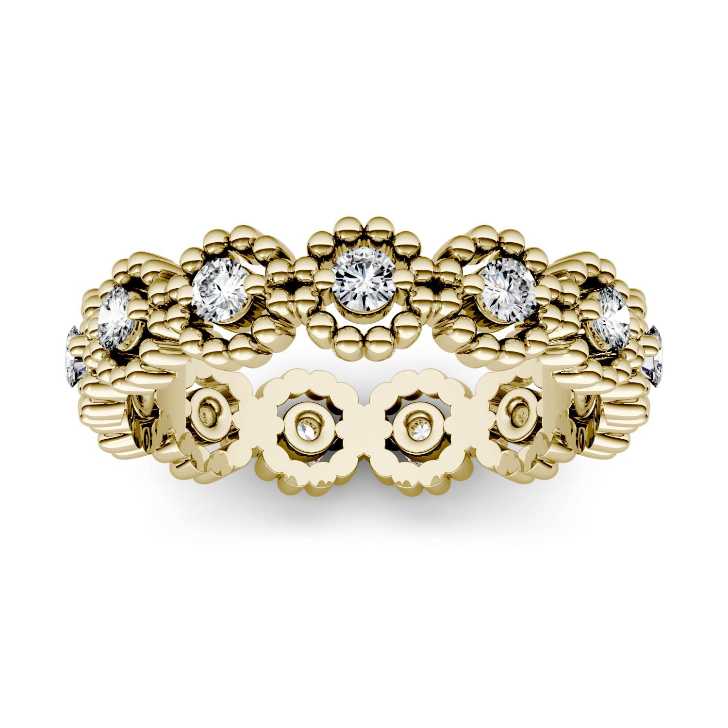 0.59 CTW DEW Round Moissanite Milgrain Eternity Band in 14K Yellow Gold