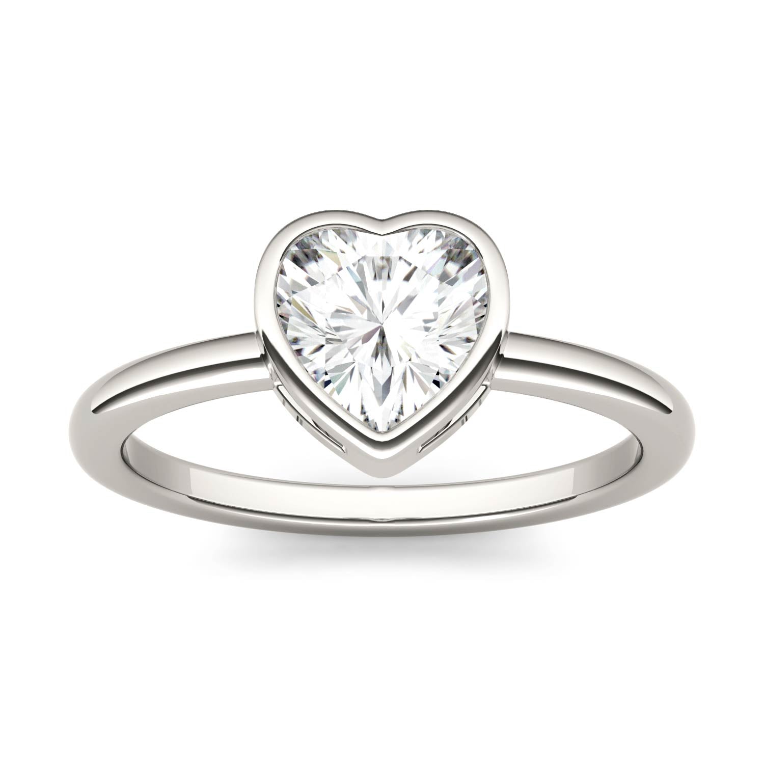 1.00 CTW DEW Heart Moissanite Bezel Solitaire Engagement Ring in 14K White Gold