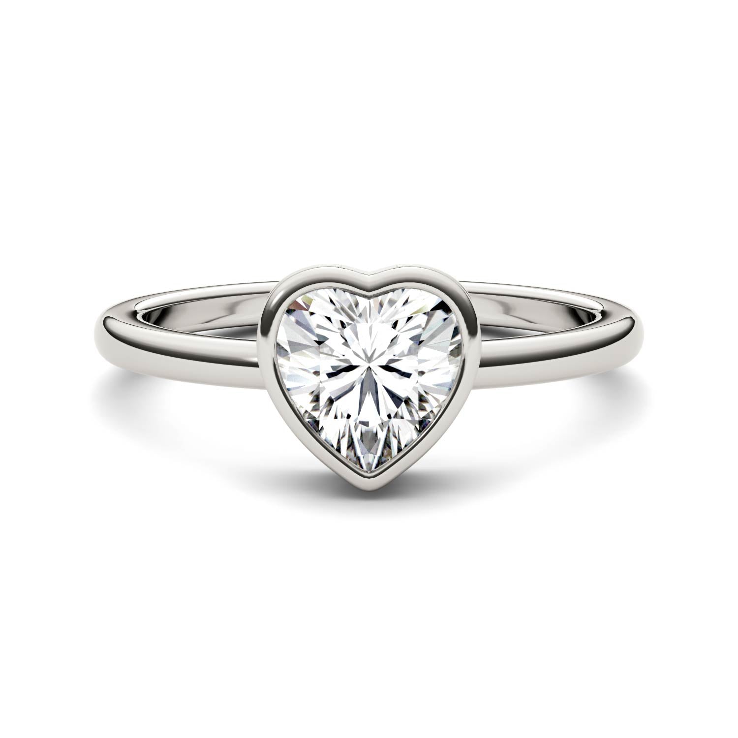 1.00 CTW DEW Heart Moissanite Bezel Solitaire Engagement Ring in 14K White Gold