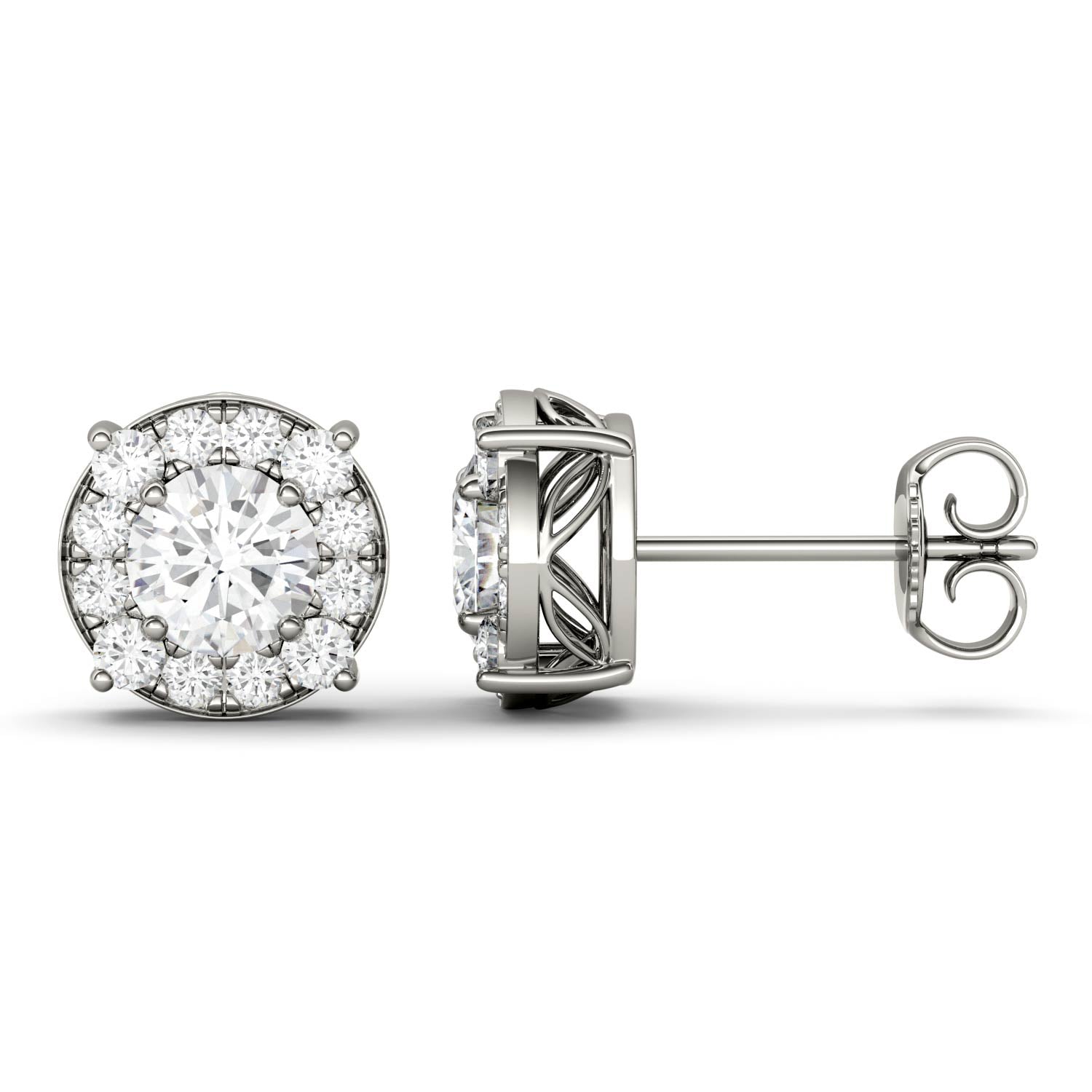 1.32 CTW DEW Round Moissanite Halo Stud Earrings in 14K White Gold