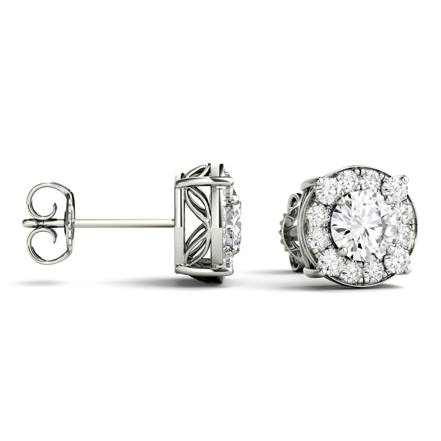 1.32 CTW DEW Round Moissanite Halo Stud Earrings in 14K White Gold