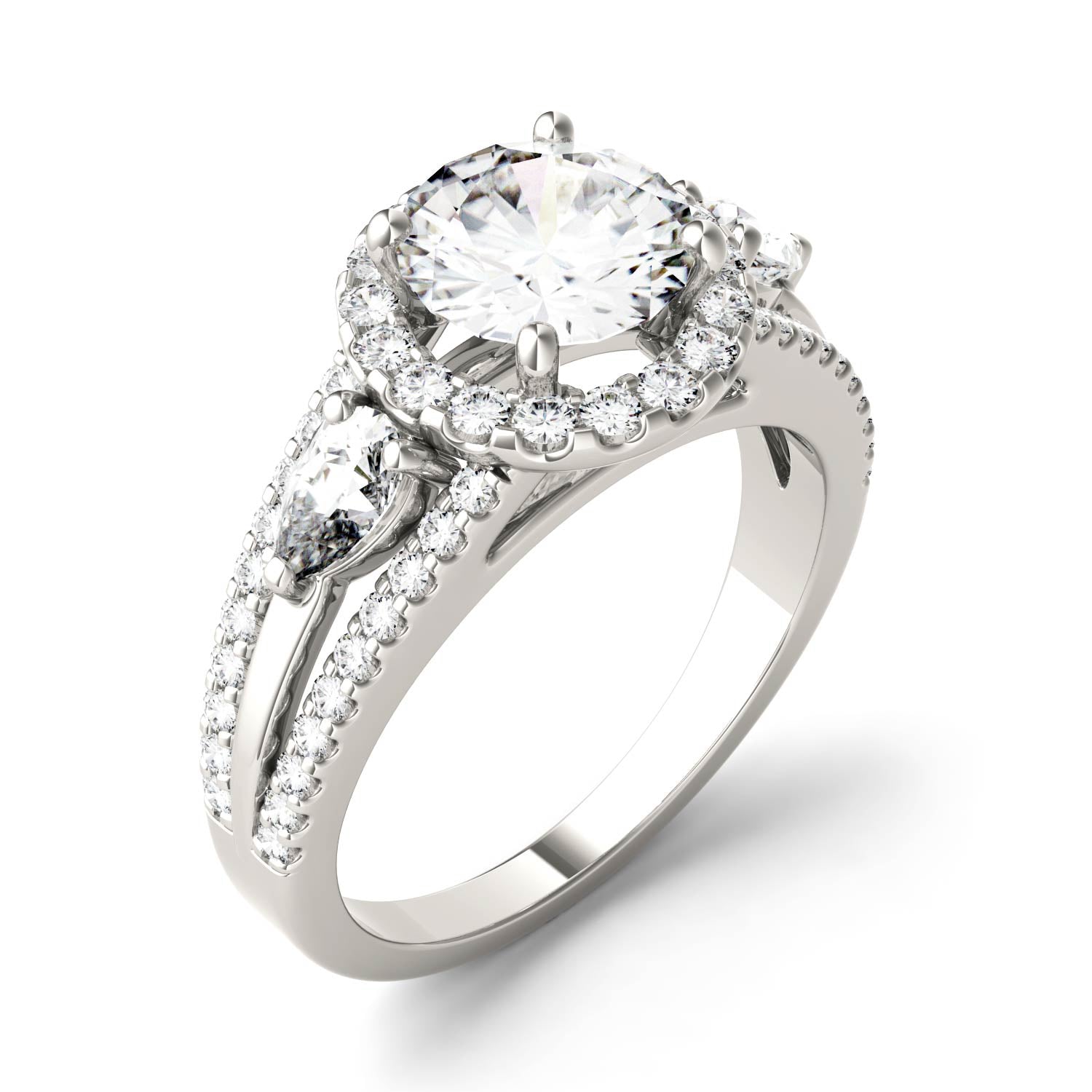 2.50 CTW DEW Round Moissanite Halo Multi-Stone Engagement Ring in 14K White Gold