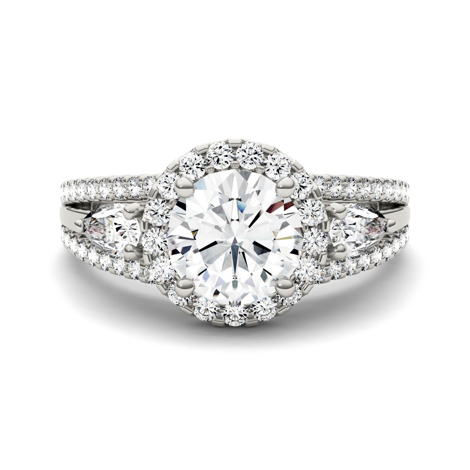 2.50 CTW DEW Round Moissanite Halo Multi-Stone Engagement Ring in 14K White Gold