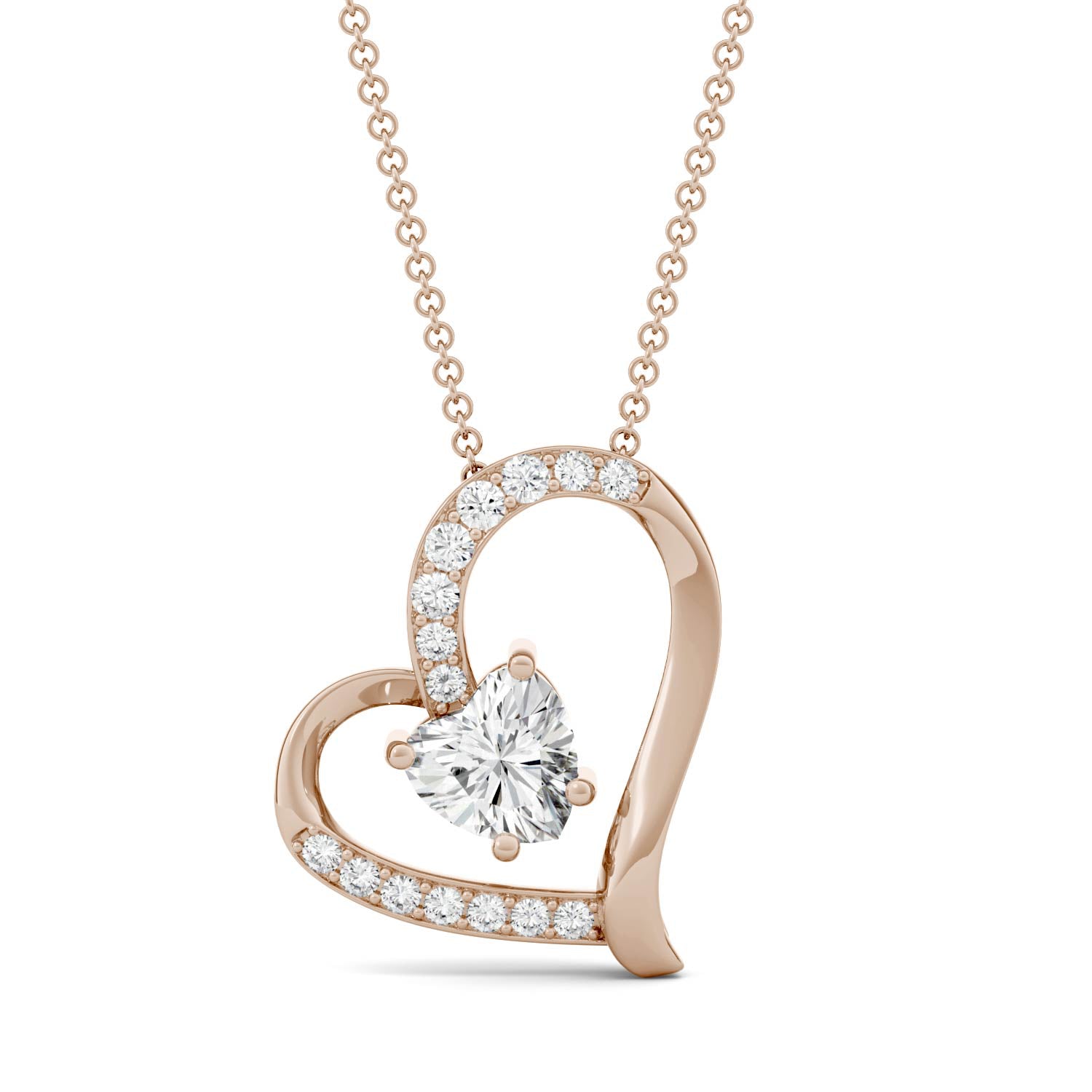 1.05 CTW DEW Moissanite Heart Pendant in 14K Rose Gold