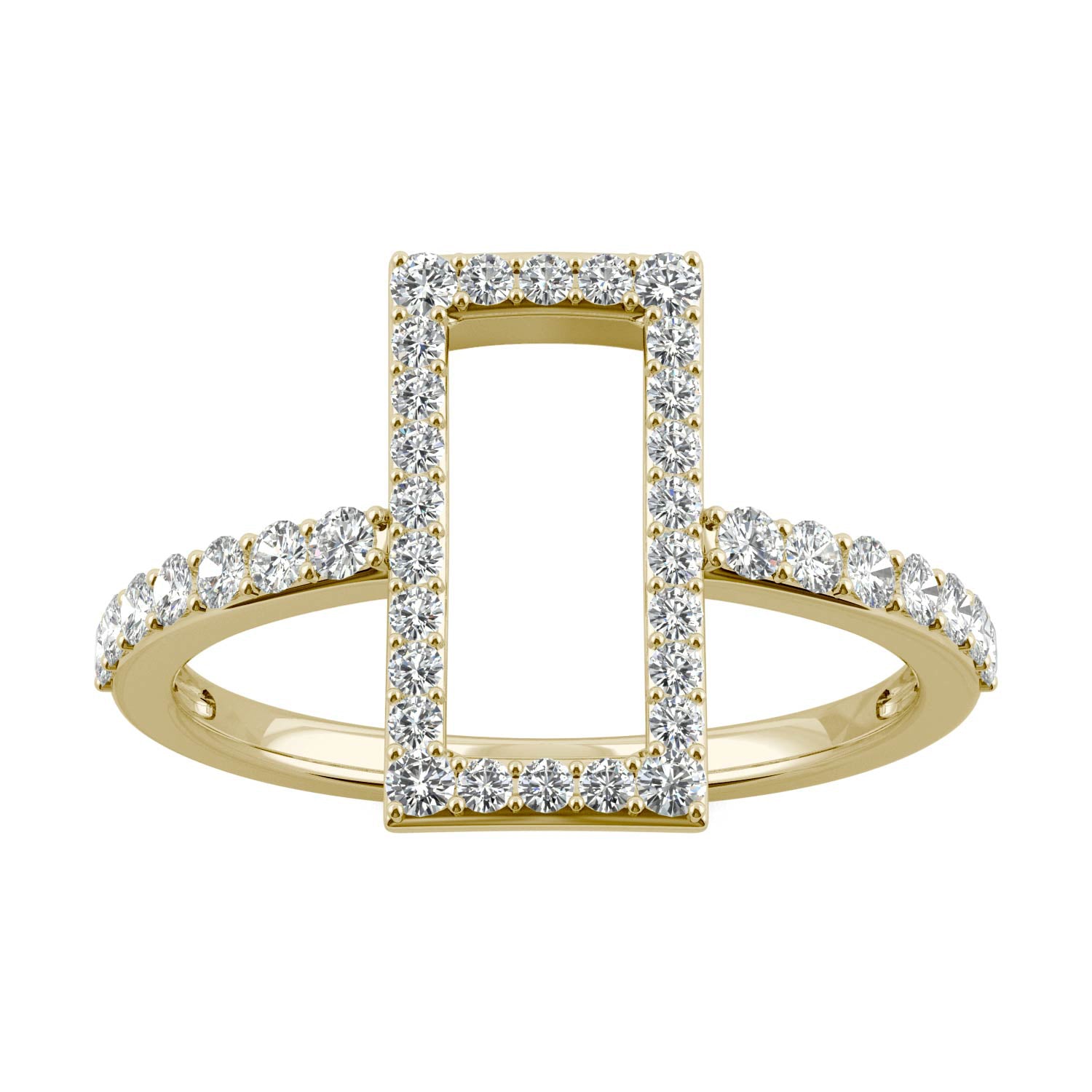 0.45 CTW DEW Round Moissanite Geometric Ring in 14K Yellow Gold