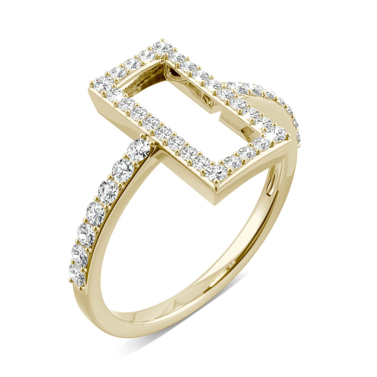 0.45 CTW DEW Round Moissanite Geometric Ring in 14K Yellow Gold