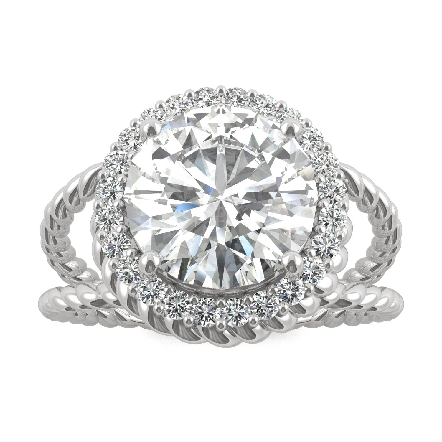 2.94 CTW DEW Round Moissanite Halo Split-Shank Engagement Ring in 14K White Gold