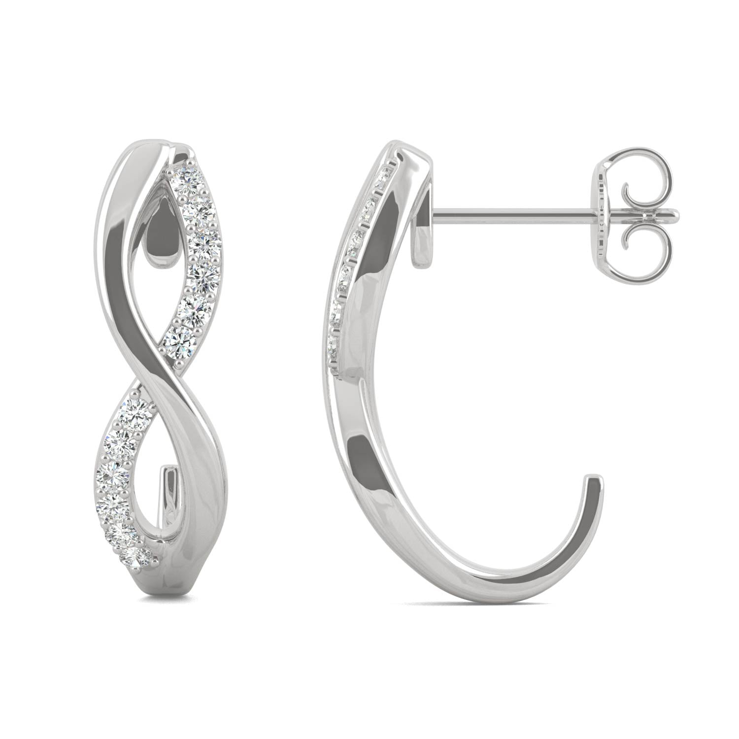 0.16 CTW DEW Moissanite Infinity J-Hoop Earrings in 14K White Gold