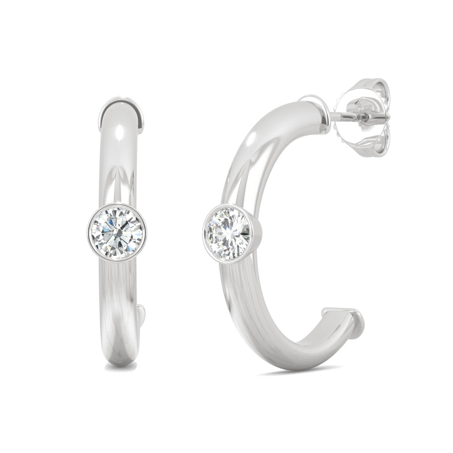 0.32 CTW DEW Round Moissanite Petite Open Hoop Earrings in 14K White Gold