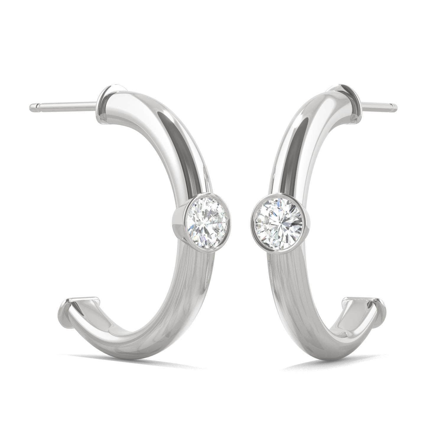 0.32 CTW DEW Round Moissanite Petite Open Hoop Earrings in 14K White Gold