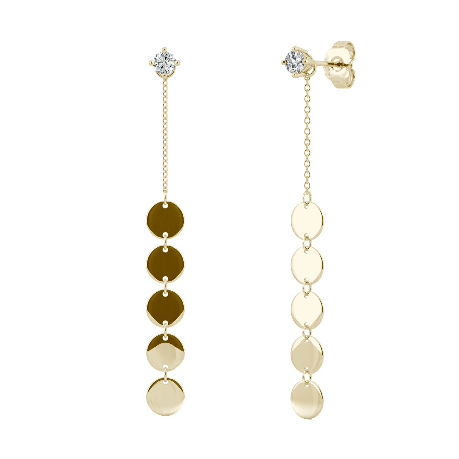 0.20 CTW DEW Round Disc Drop Fashion Earrings in 14K Yellow Gold