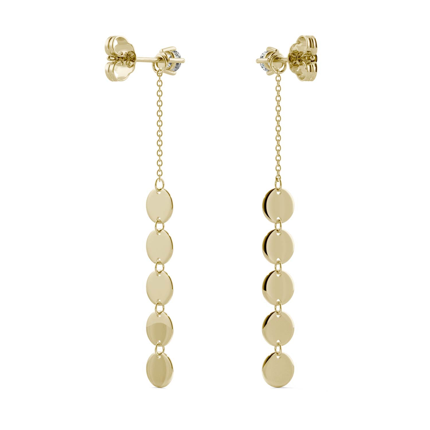 0.20 CTW DEW Round Disc Drop Fashion Earrings in 14K Yellow Gold