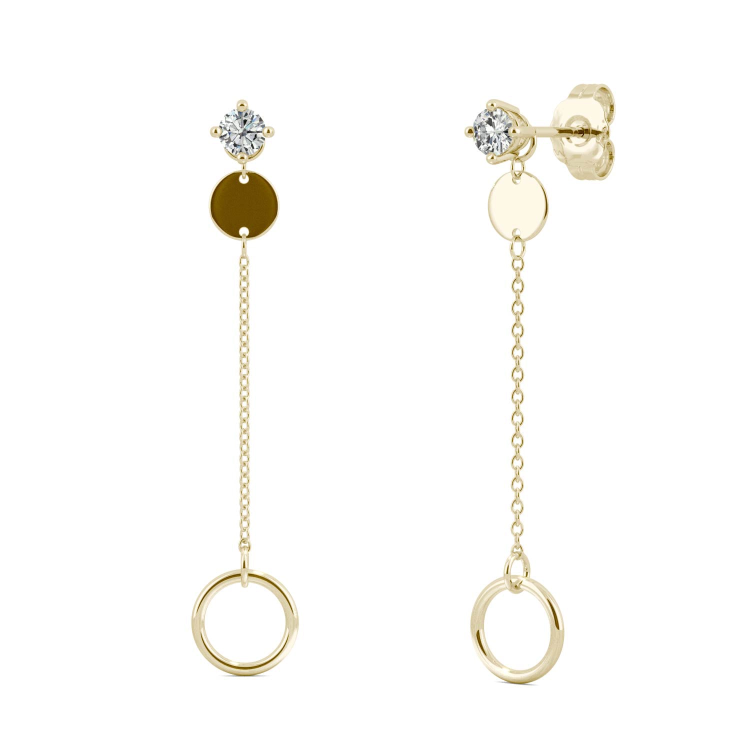 0.20 CTW DEW Moissanite Circle Drop Earrings in 14K Yellow Gold