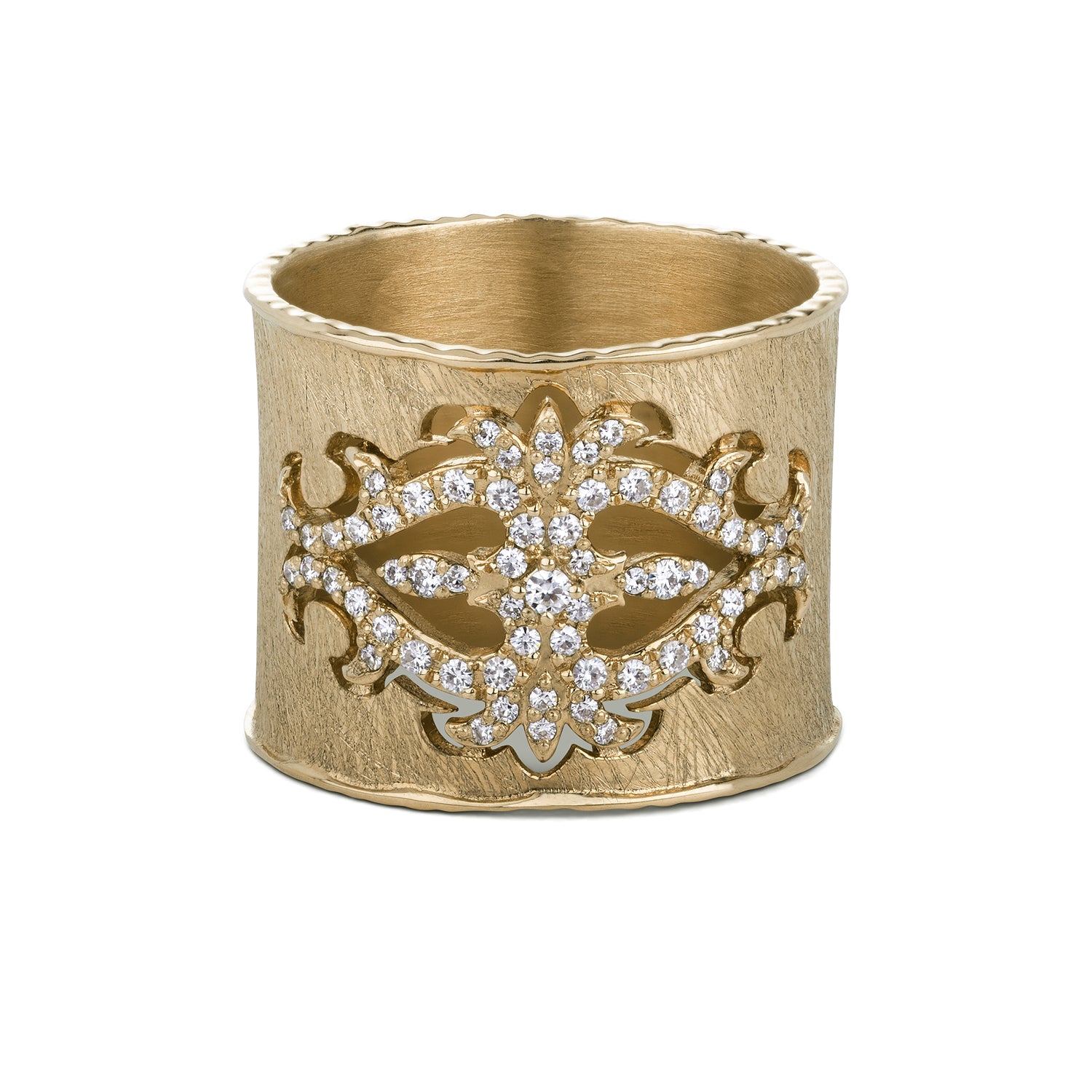 0.24 CTW DEW Moissanite Bold Fashion Cigar Band in 14K Yellow Gold