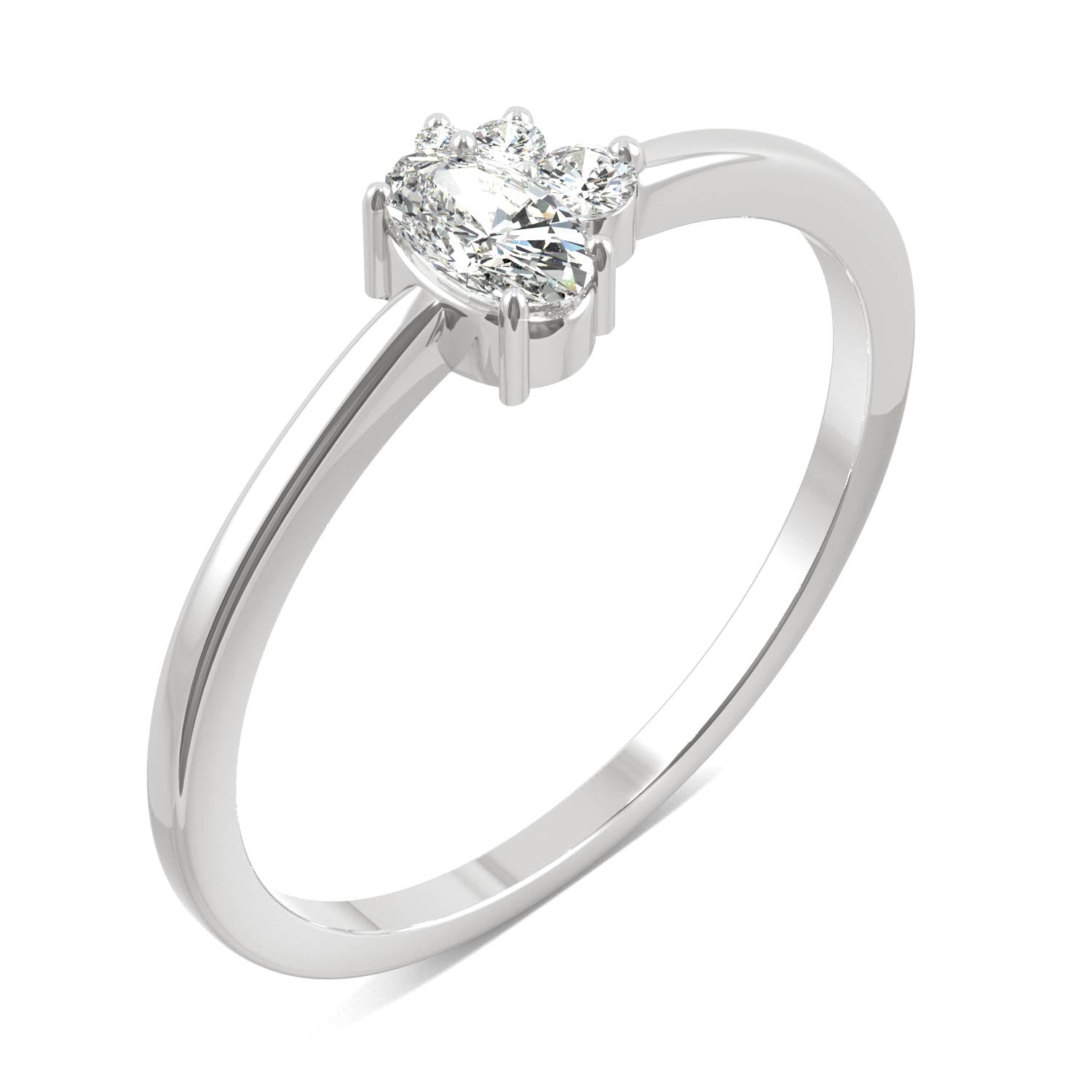 0.31 CTW DEW Oval and Round Moissanite Fashion Ring in 14K White Gold