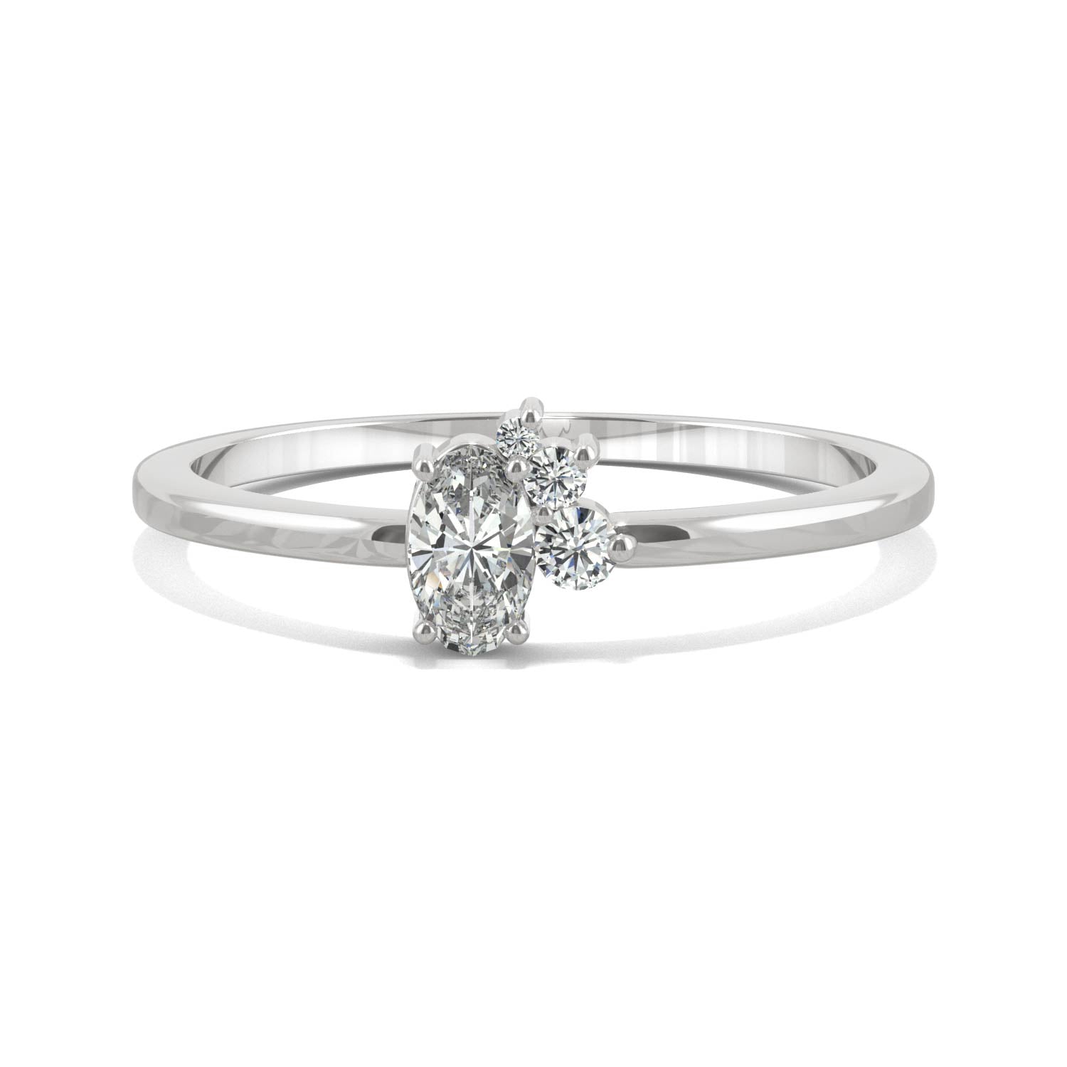 0.31 CTW DEW Oval and Round Moissanite Fashion Ring in 14K White Gold