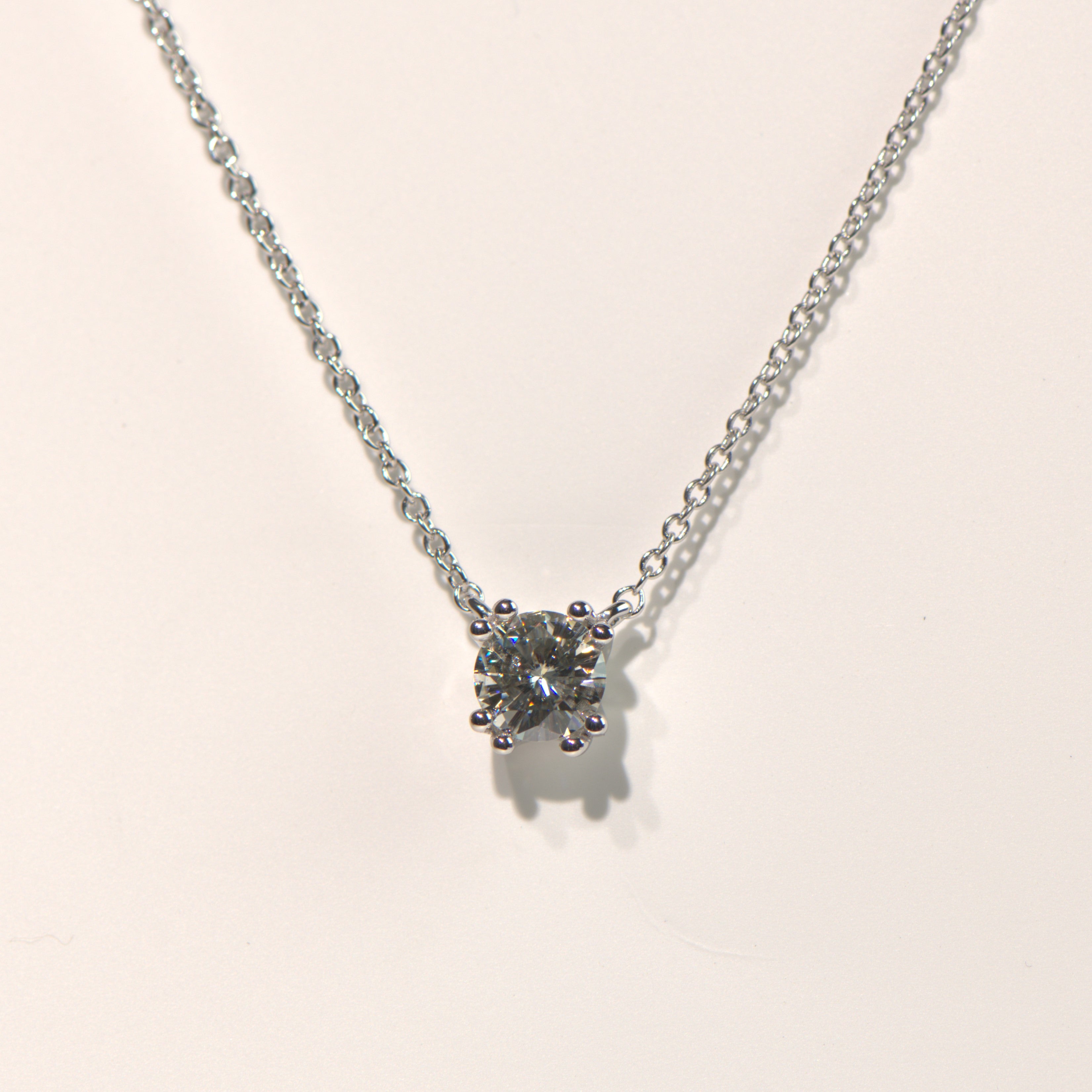 1.00 CTW DEW Round Moissanite Solitaire Necklace in 925 Sterling Silver