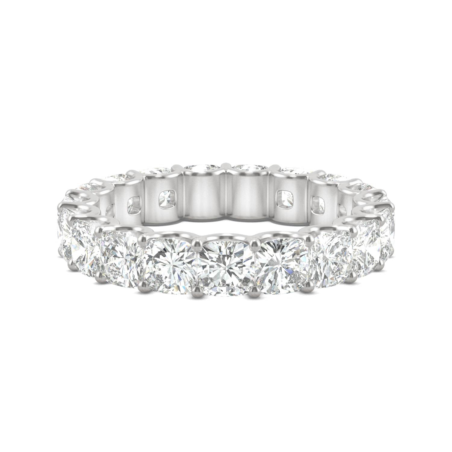 4.18 CTW DEW Cushion Moissanite Eternity Band in 14K White Gold