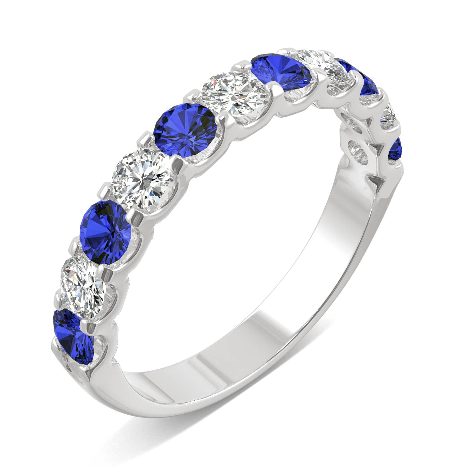 1.58 CTW DEW Round Sapphire Stackable Ring in 14K White Gold