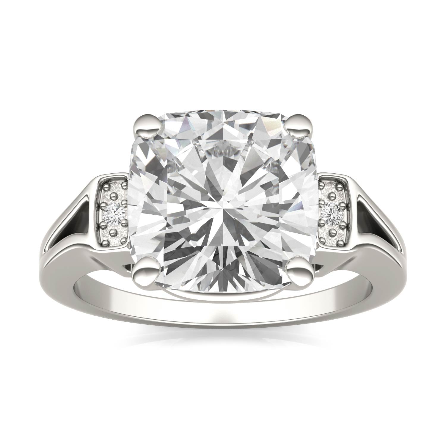 5.04 CTW DEW Cushion Moissanite Side-Stone Engagement Ring in 14K White Gold