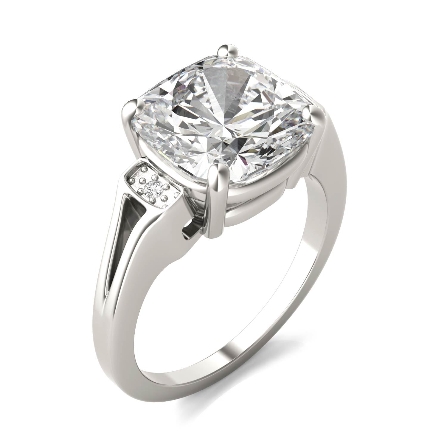 5.04 CTW DEW Cushion Moissanite Side-Stone Engagement Ring in 14K White Gold