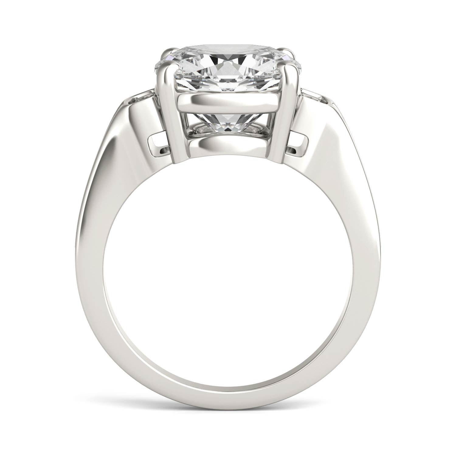 5.04 CTW DEW Cushion Moissanite Side-Stone Engagement Ring in 14K White Gold