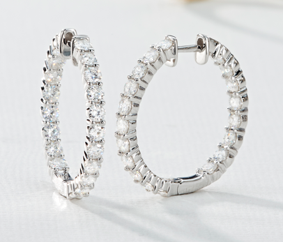 2.28 CTW DEW Round Moissanite Inside-Out Hoop Earrings in 14K White Gold