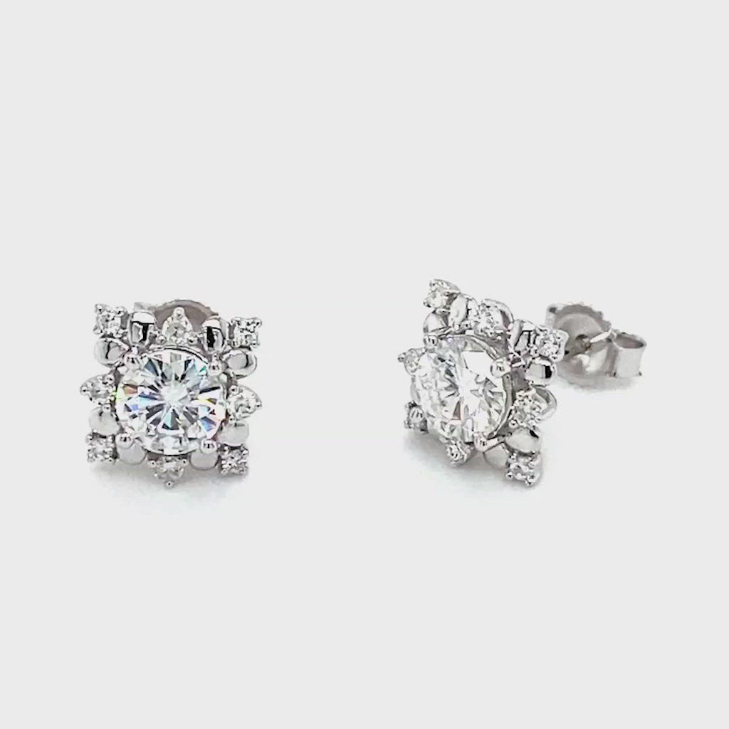 Round Cut Moissanite Earring, Halo Push Back Stud Earrings,14k